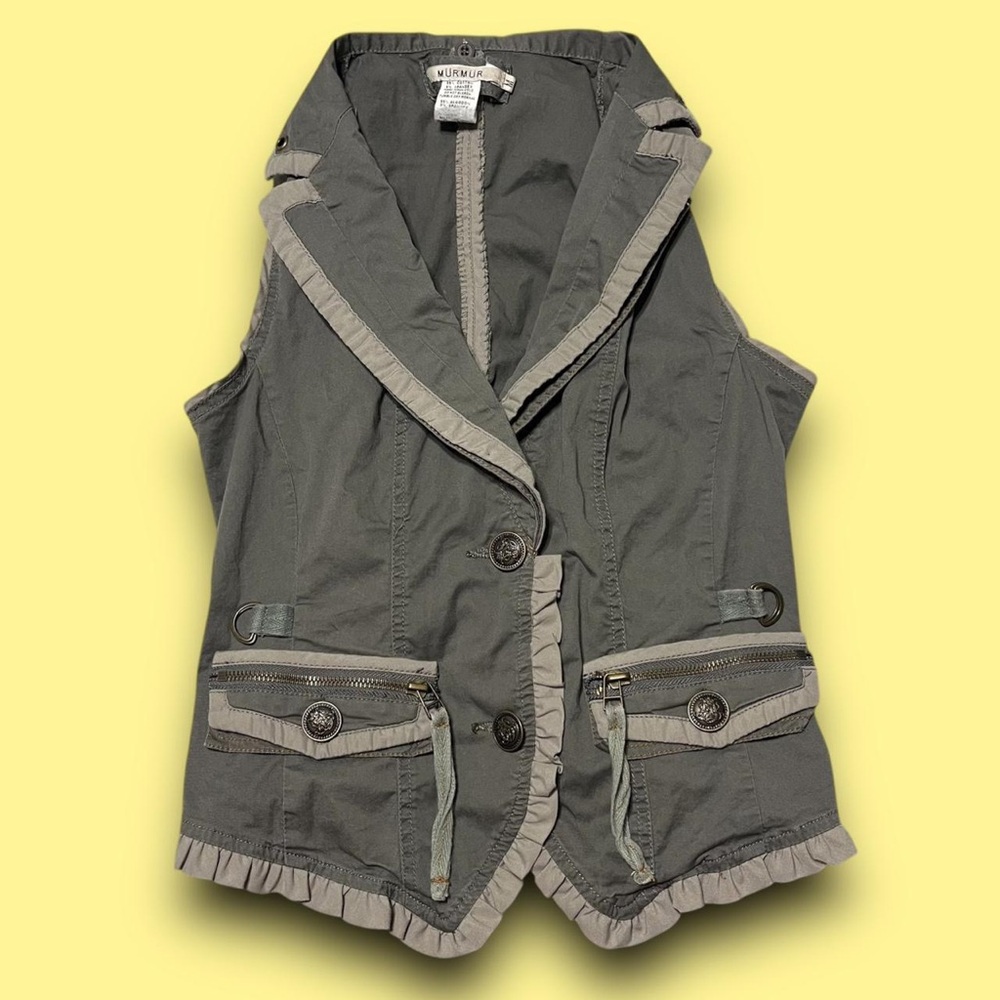 Y2K Olive Green Utility Vest Size Medium Fairygrunge Boho Granola